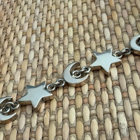 Vintage Silver Star & Moon Chunky Toggle Charm Bracelet - Picture 7 of 13